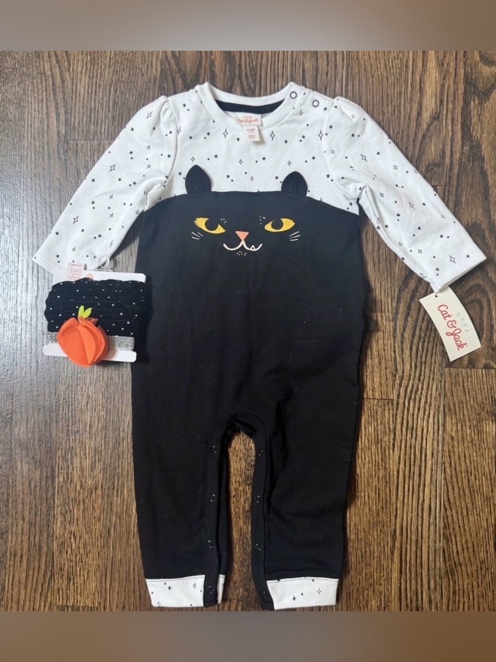 NEW cat and Jack Halloween ruffle black cat baby infant girls onesie outfit pump